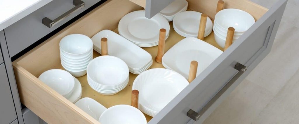 Kitchen Dish Storage Rack With Homemade Drawer Type Pull-out